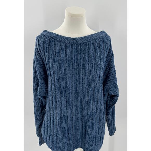 Mara Hoffman Navy Blue Organic Cotton Sweater Boat Neck Knit natural fiber Small